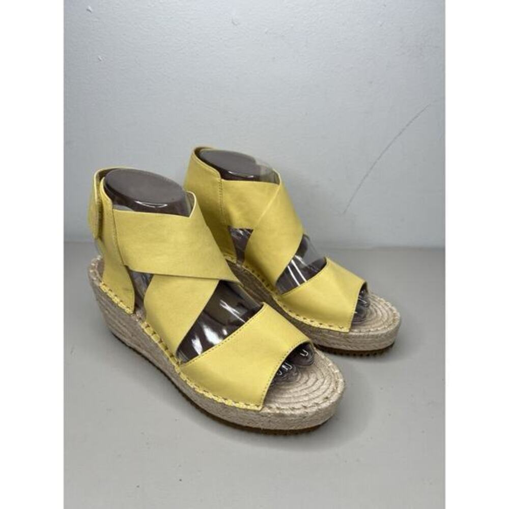 Eileen Fisher Willow Tumbled Leather Wedge Espadrille Yellow Size 7.5